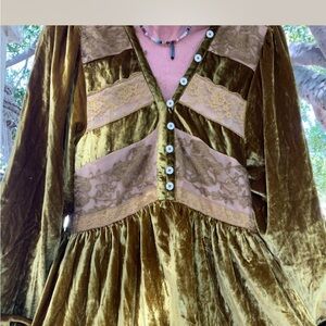 Anthropologie Golden Olive Velvet Mini Dress